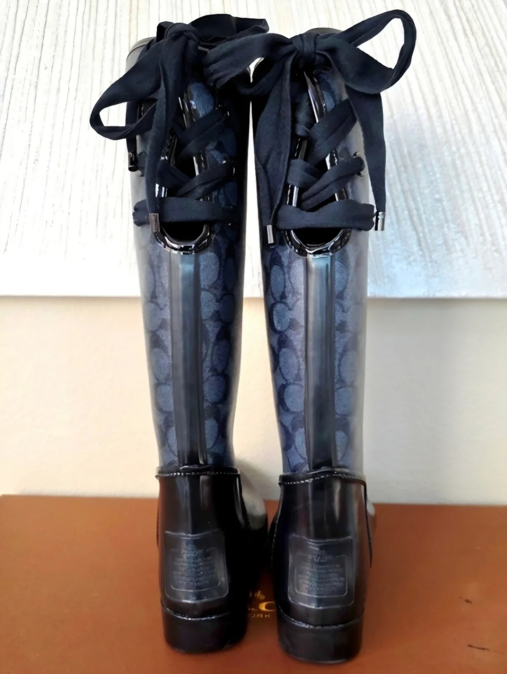 Coach Tristee Black Grey Knee High Winter Rain Boots US 8